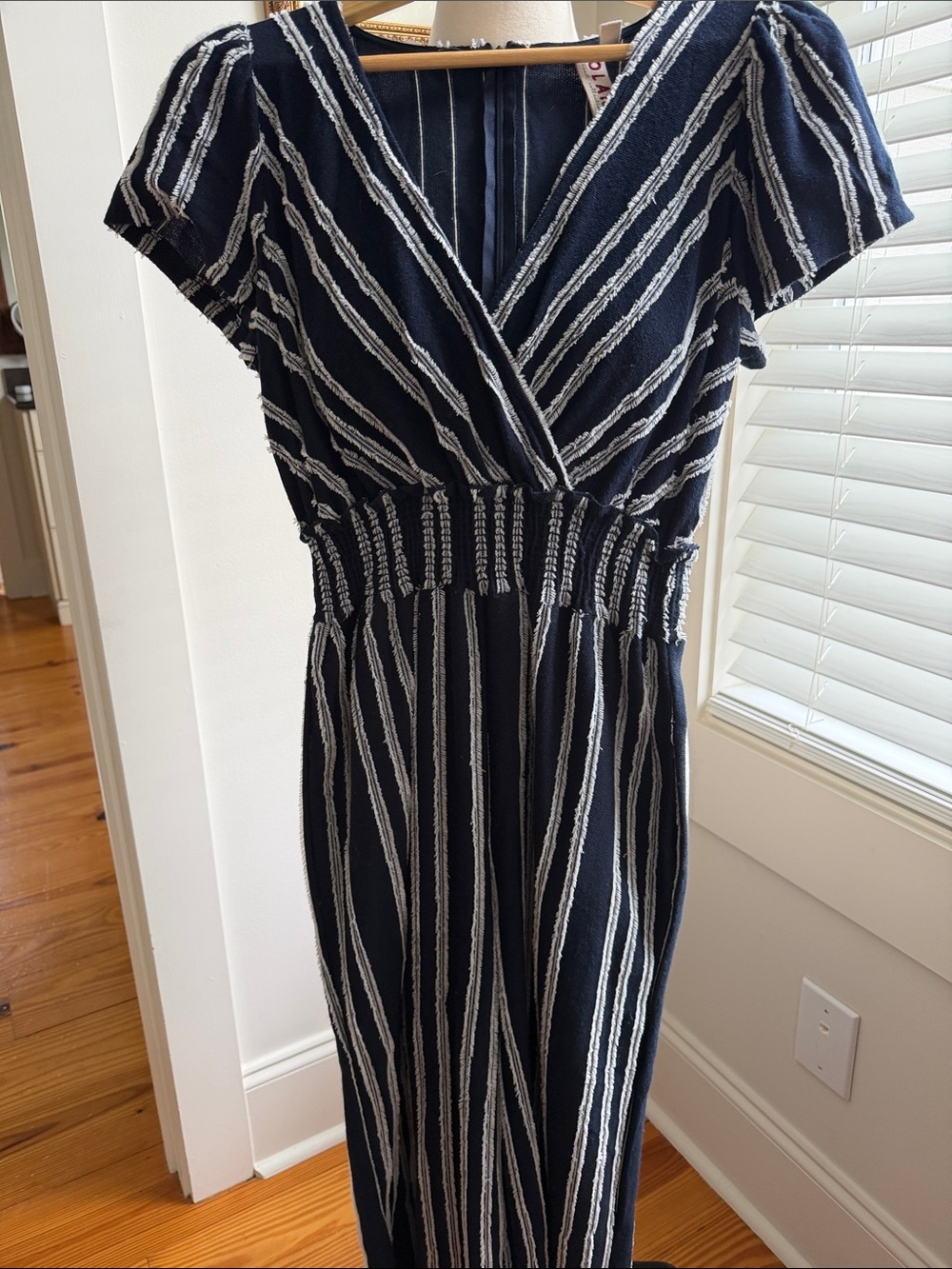 Navy and White Striped Wrap-Style Women’s Jumpsuit